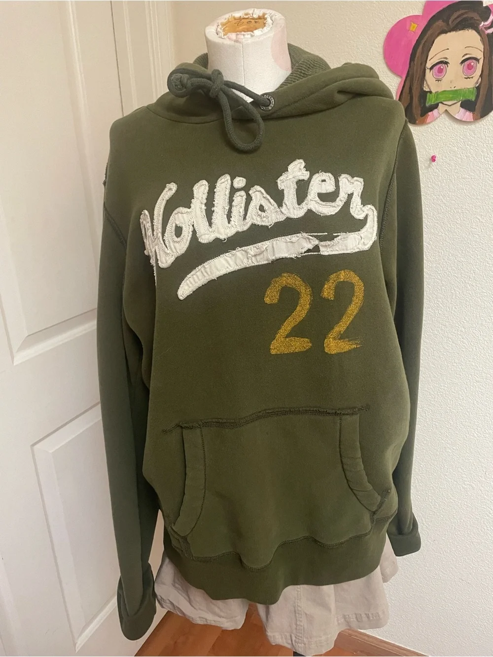 Hollister Olive Green Logo Hoodie with Gold '22' Detail